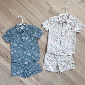 Toddler Short Sleeve Matching Sets - Blue and Cream Floral - 5T
